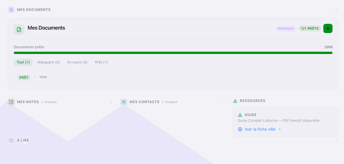 Dashboard expat Bangkok — documents, notes et contacts